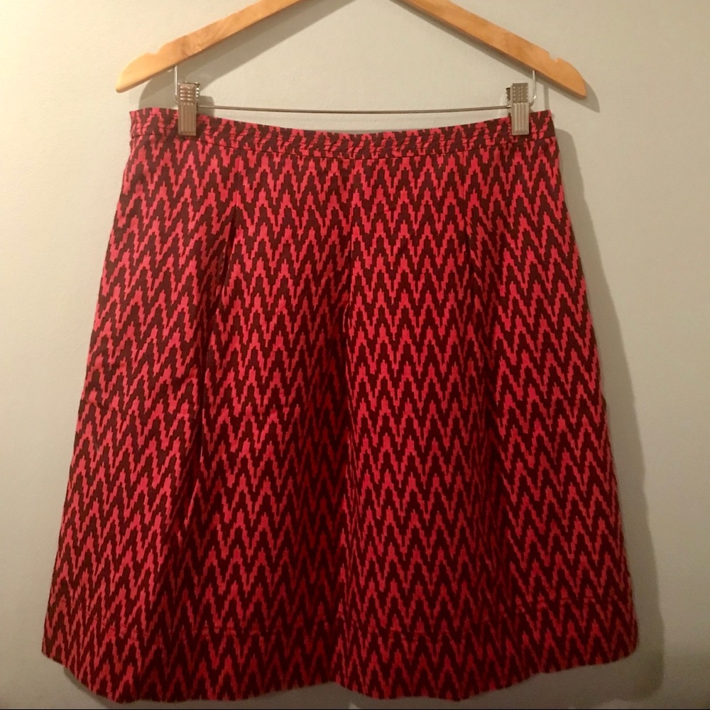 Ann Taylor Loft Red & Pink Ikat A-Line Skirt; Sz:8